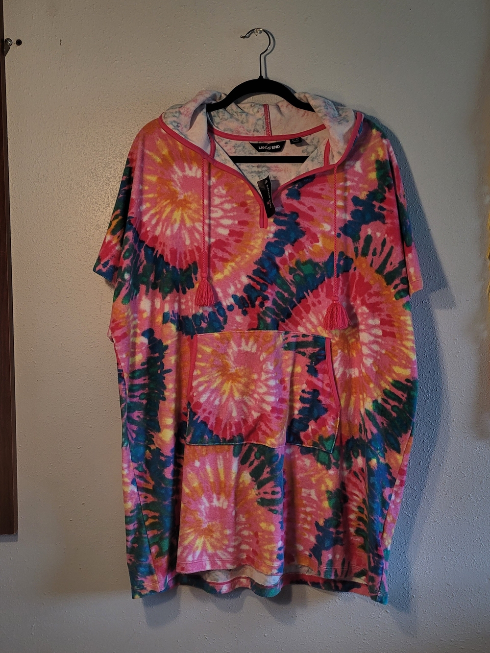 Lands' End Pink Multicolor Tie-Dye Hooded Cover Up